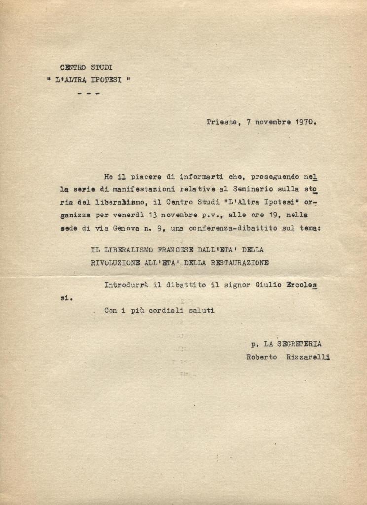 Convocazione conferenza Ercolessi Il Liberalismo francese dall'età della Rivoluzione all'età della Restaurazione.